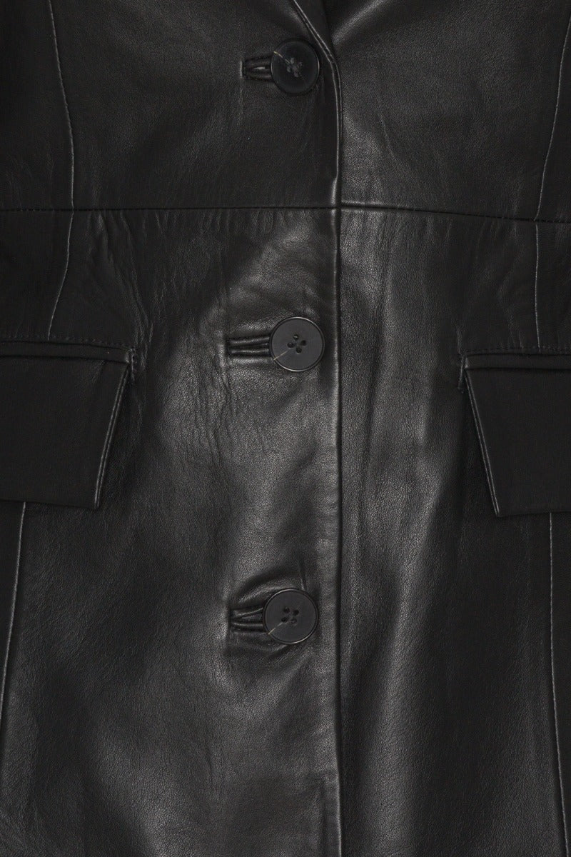 Fitted Leather Blazer - Black