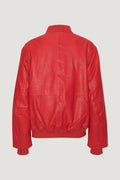 Leather Bomber Jacket - Chinese Red