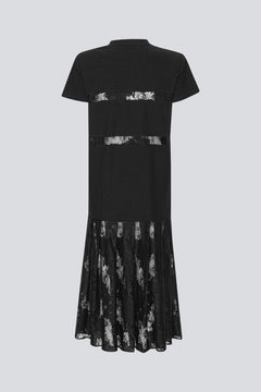 Lace Mix Pleat Dress - Black