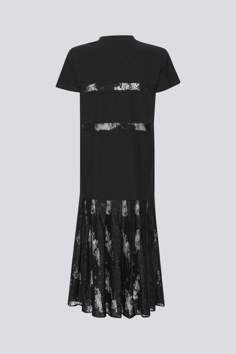 Lace Mix Pleat Dress - Svart