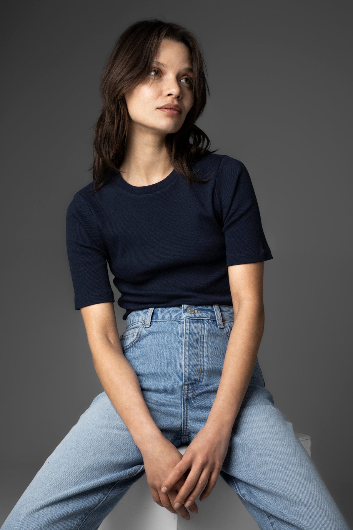 Pippa Rib Tee - Navy