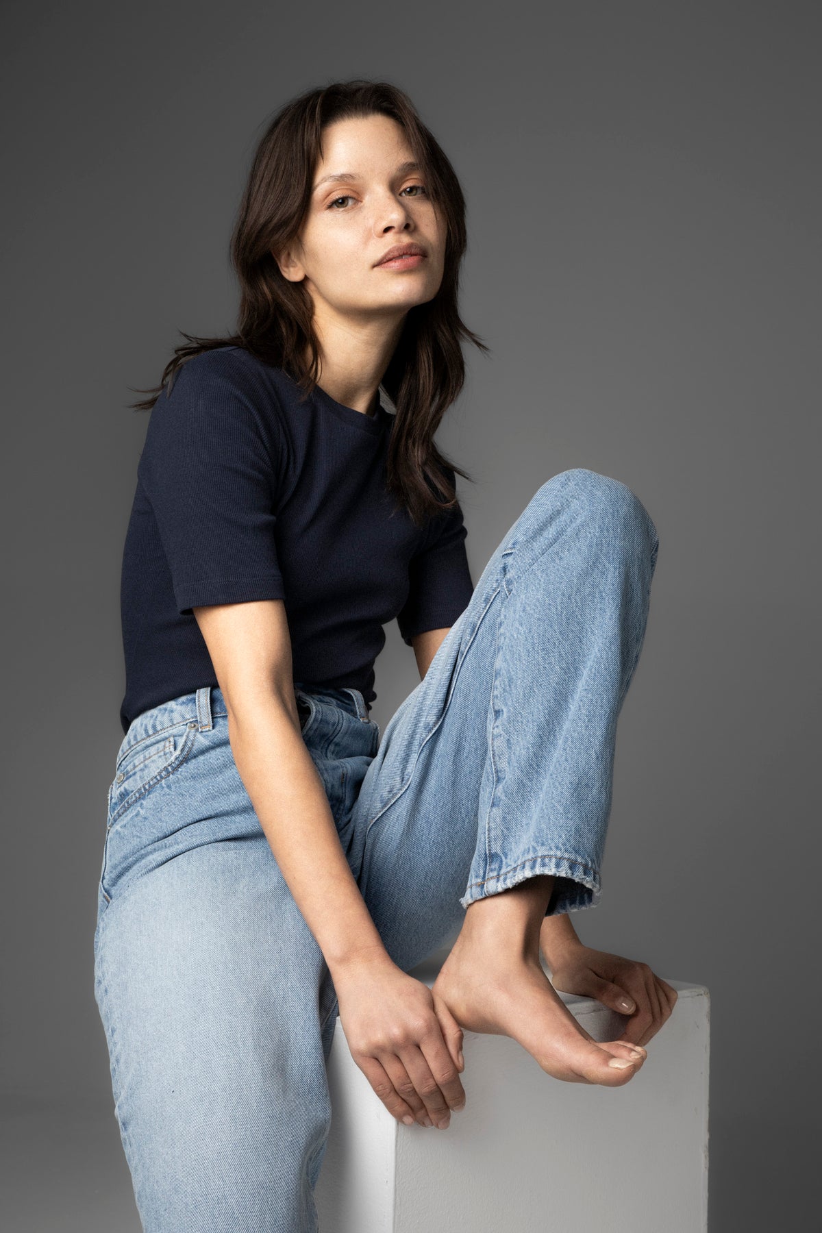 Pippa Rib Tee - Navy
