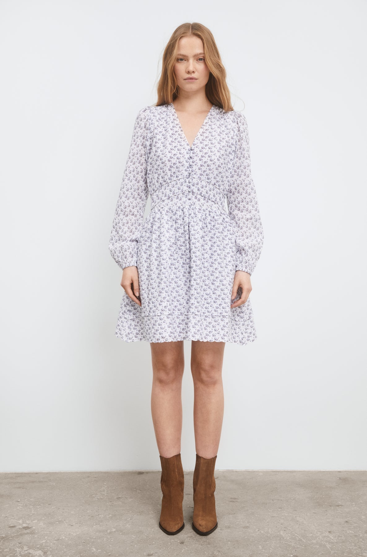 Lea Dress - White Lupin Print