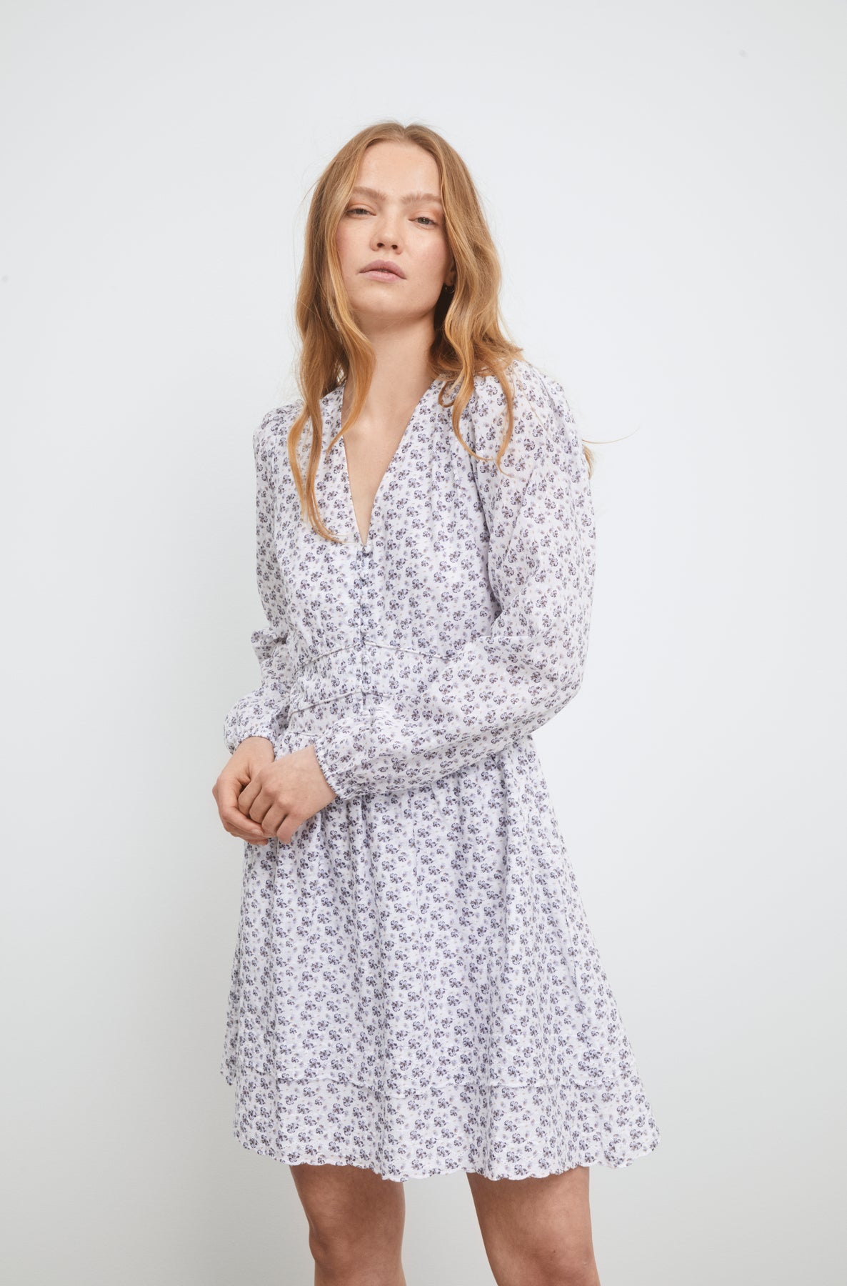 Lea Dress - White Lupin Print