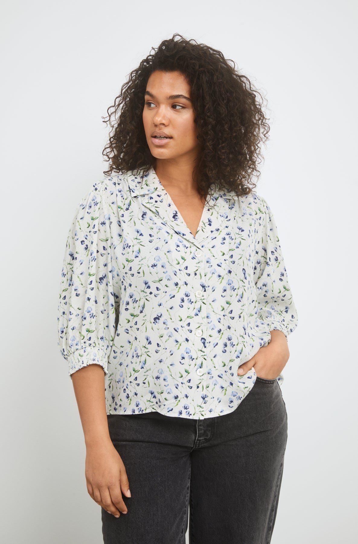 Caria Blouse - Blue Branch Print