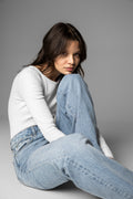 Petronella Rib Boatneck - Vit
