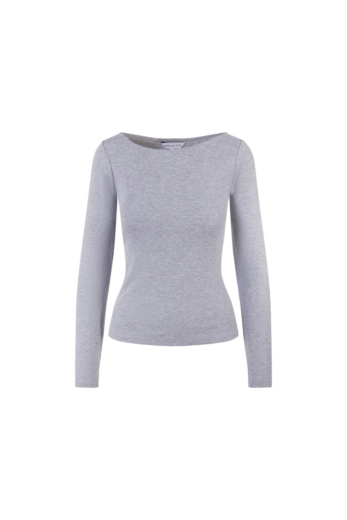 Petronella Rib Boatneck - Light Grey Melange