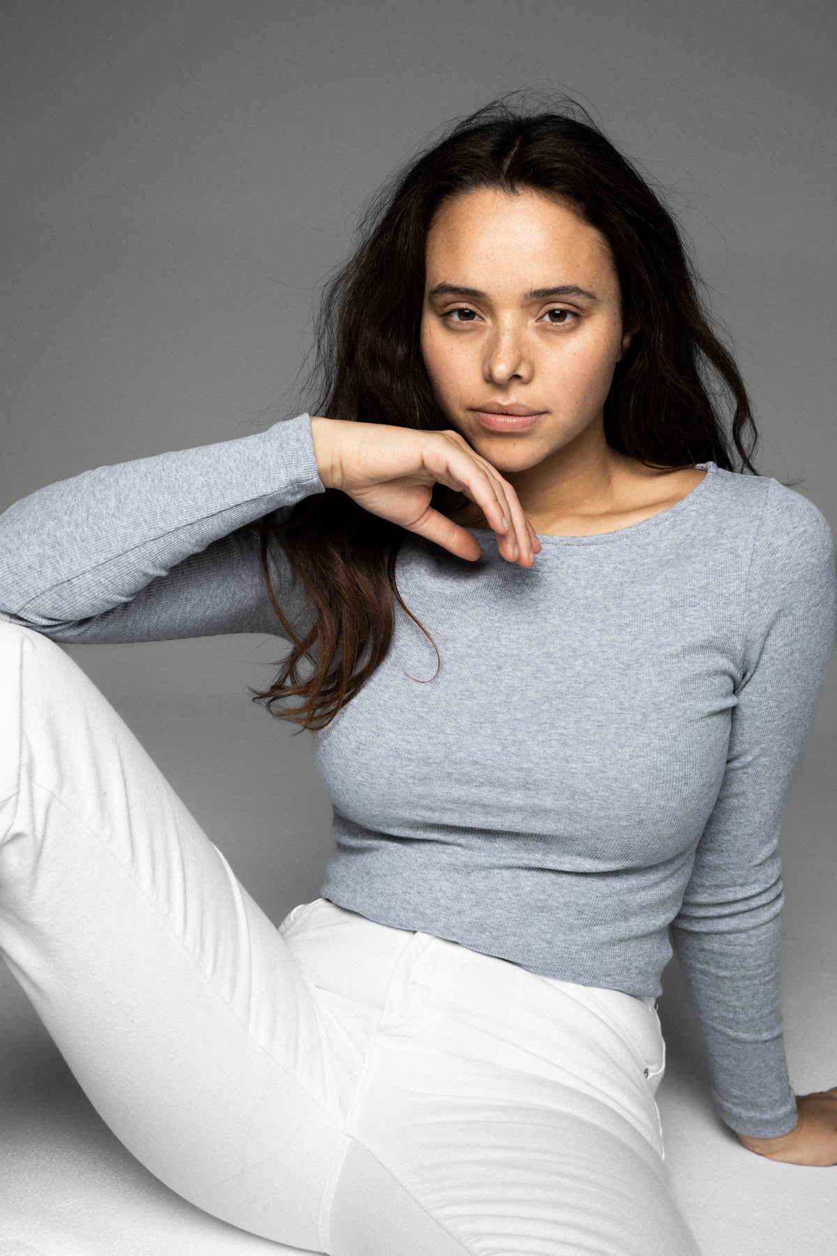 Petronella Rib Boatneck - Light Grey Melange