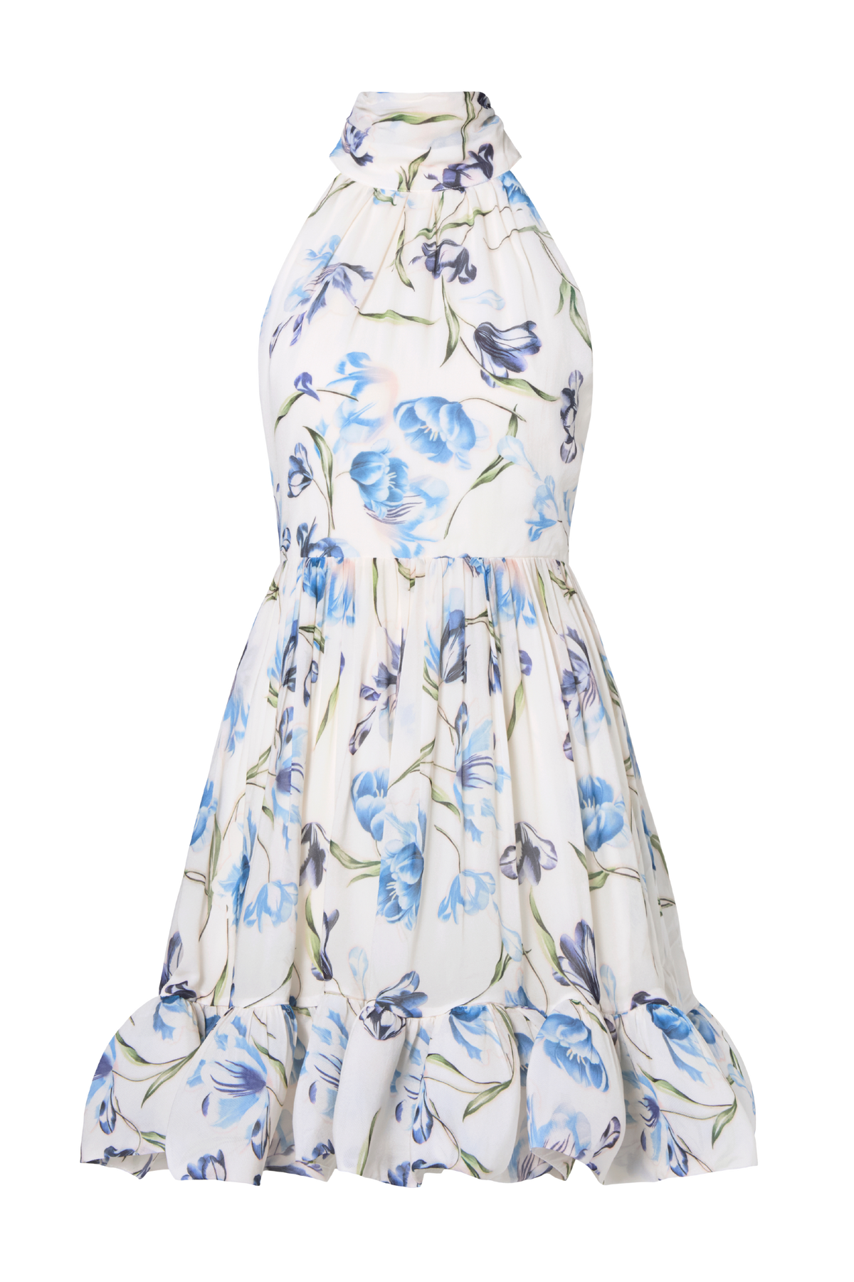 Fern Halterneck Ruffled Miniklänning - Tulip Blue