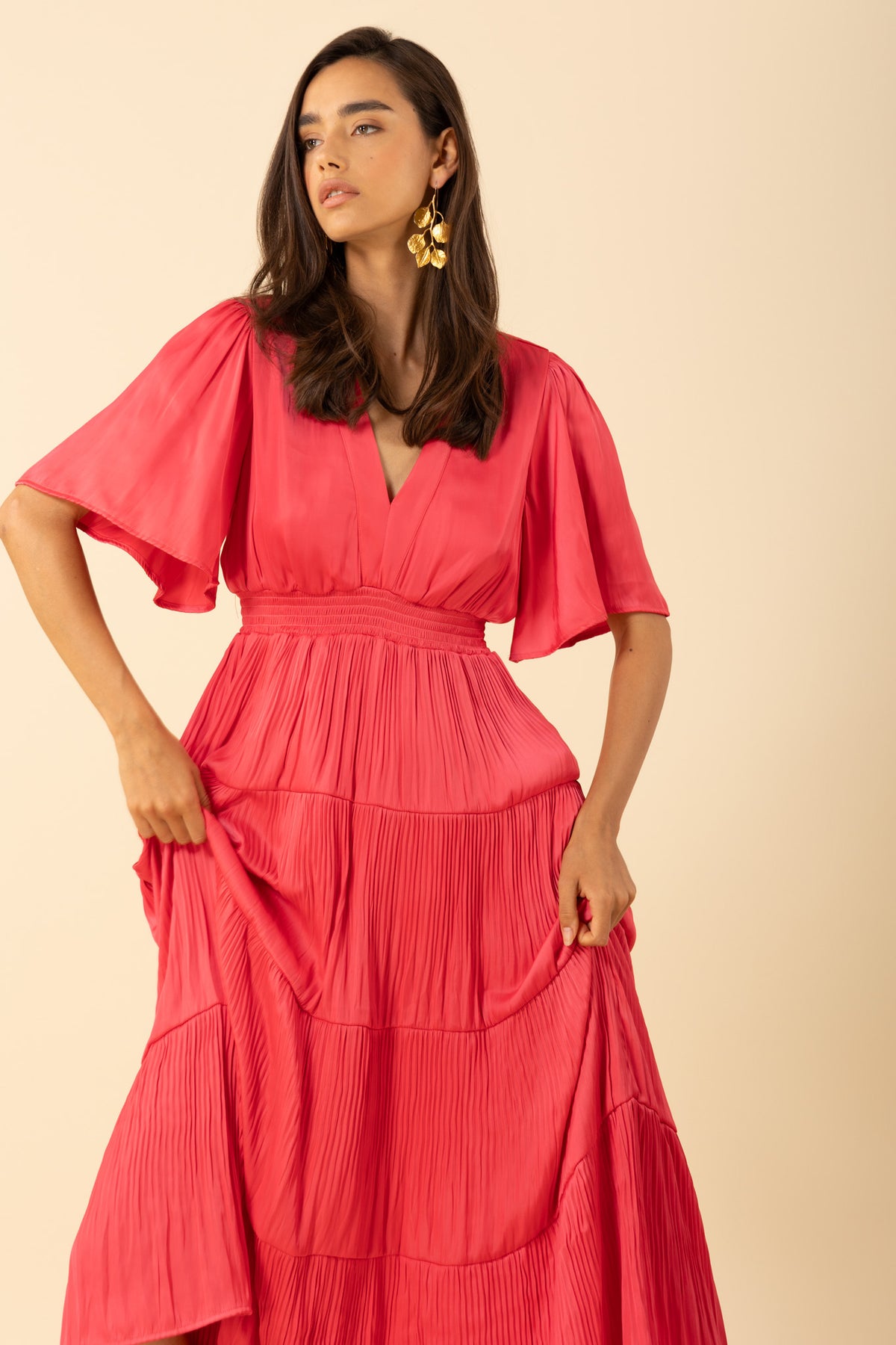 Angie Solid Dress Long - Rosa