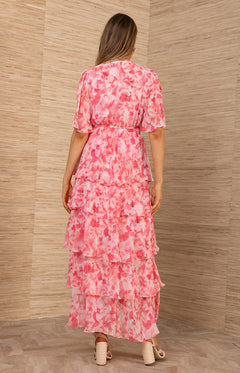 Kallie Dress W Tiered Skirt - Pink