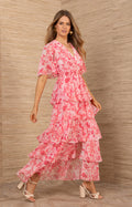 Kallie Dress W Tiered Skirt - Rosa