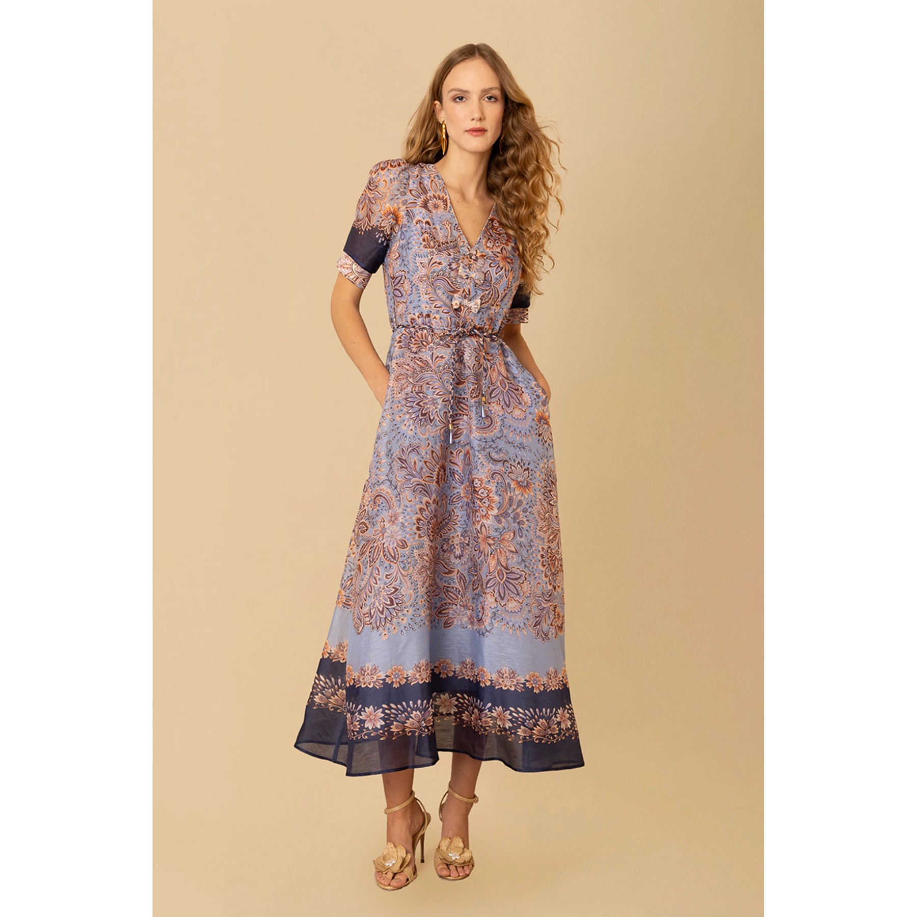 Hale Bob Aubrie Silk/Linen Longdress - Navy