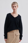 Brook Knit Oversize V-Neck - Black