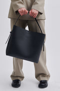 Leata Maxi Leather Bag - Black Silver