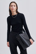 Leata Maxi Leather Bag - Black Silver