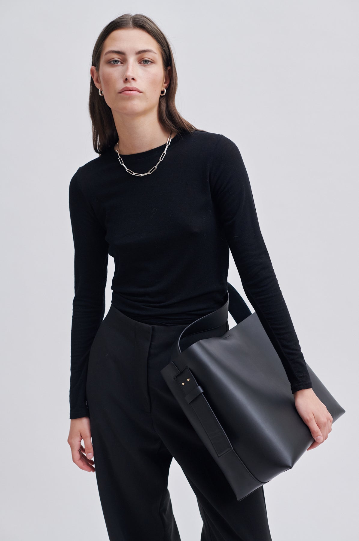 Leata Maxi Leather Bag - Black Silver