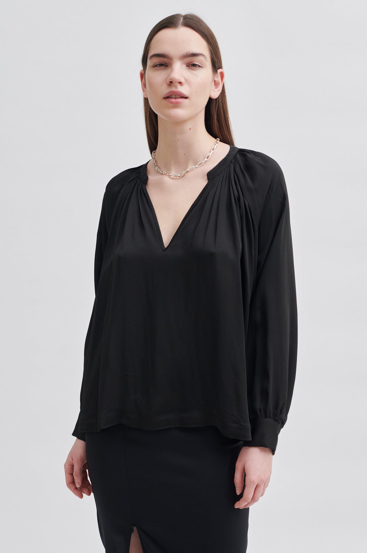 Drape Tunic Blouse - Svart