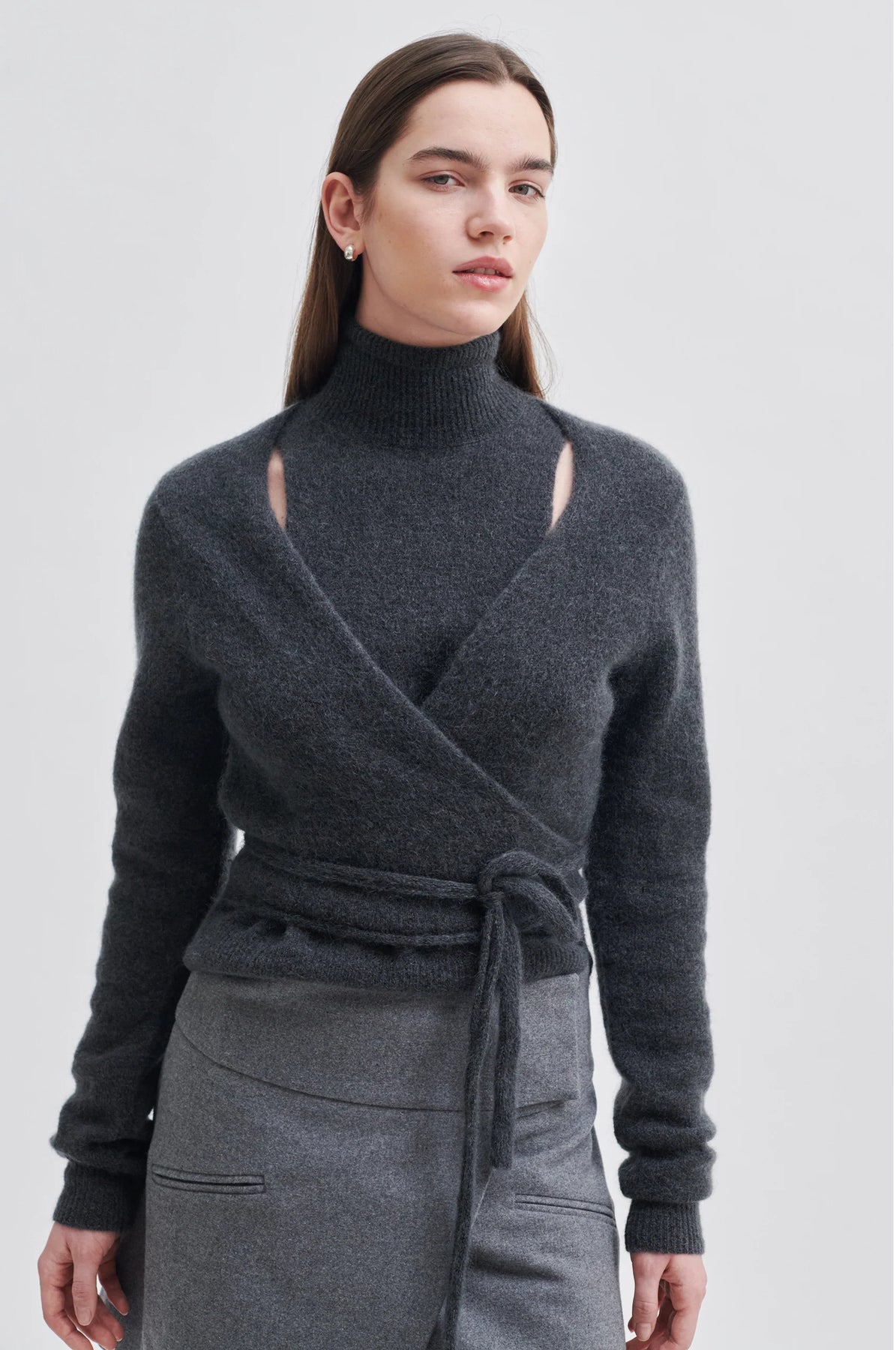 Brookline Knit Wrap T-Neck - Volcanic Ash