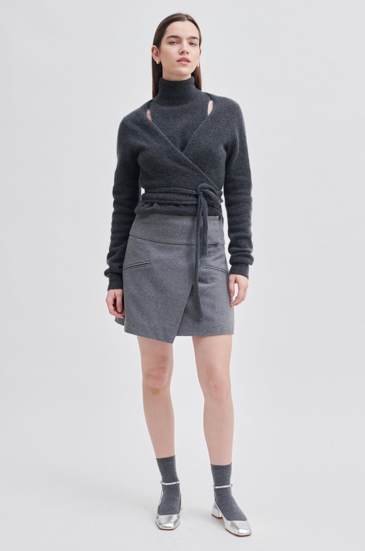 Brookline Knit Wrap T-Neck - Volcanic Ash