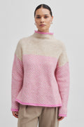 Herrin Knit Stripe T-Neck - Begonia Pink