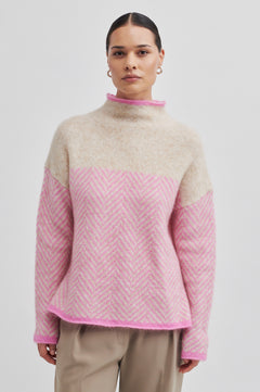 Herrin Knit Stripe T-Neck - Begonia Pink