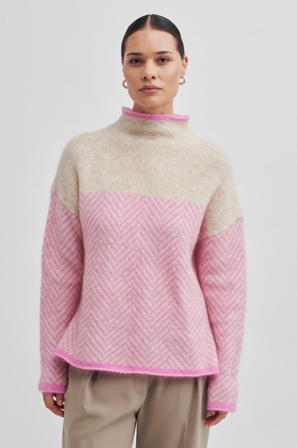 Herrin Knit Stripe T-Neck - Begonia Pink