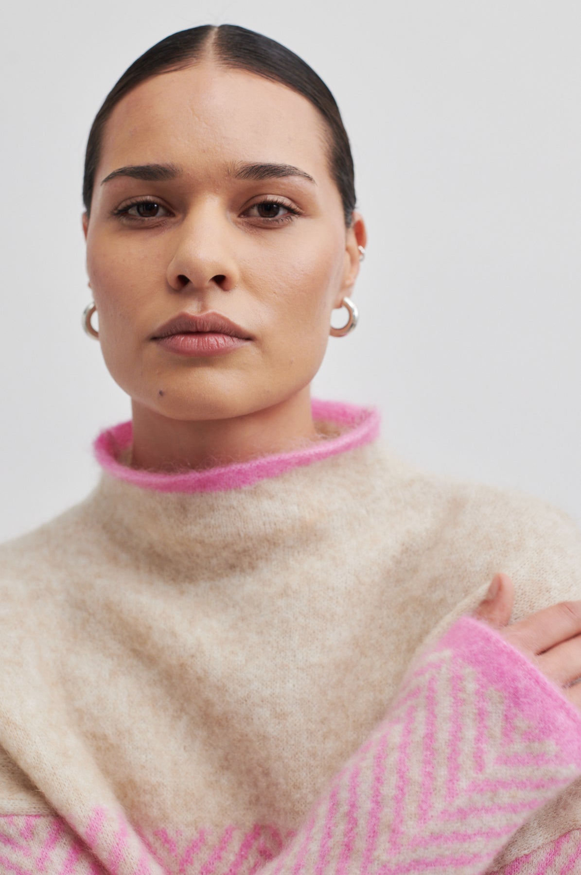 Herrin Knit Stripe T-Neck - Begonia Pink