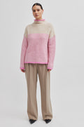 Herrin Knit Stripe T-Neck - Begonia Pink