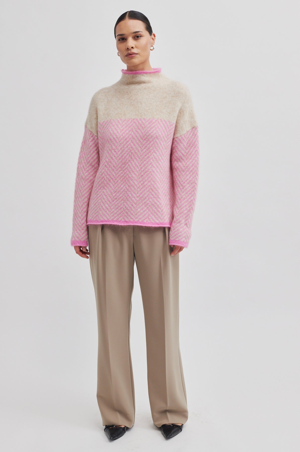 Herrin Knit Stripe T-Neck - Begonia Pink