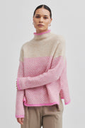 Herrin Knit Stripe T-Neck - Begonia Pink