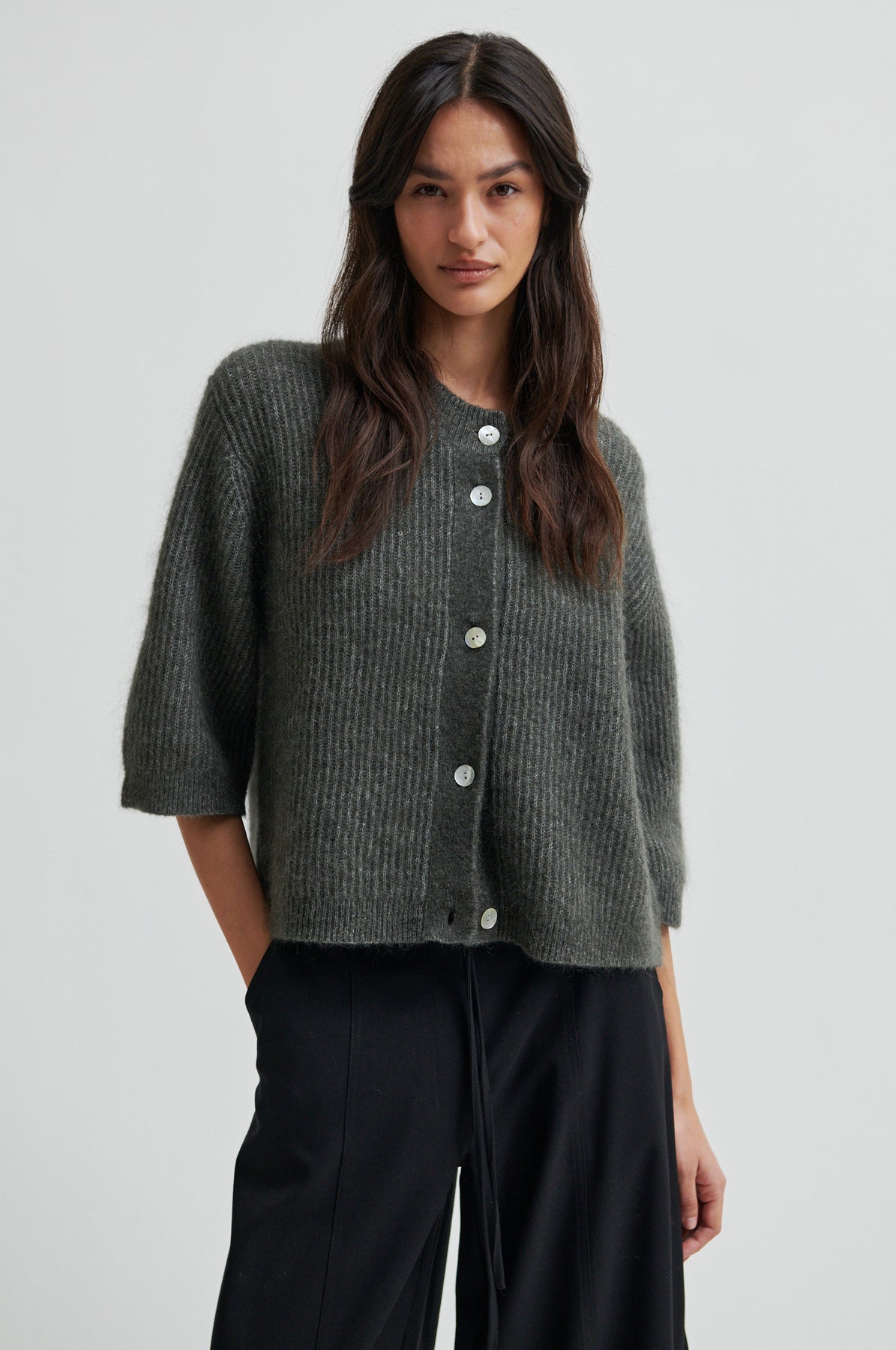 Andrea Knit Rib Kofta - Beluga
