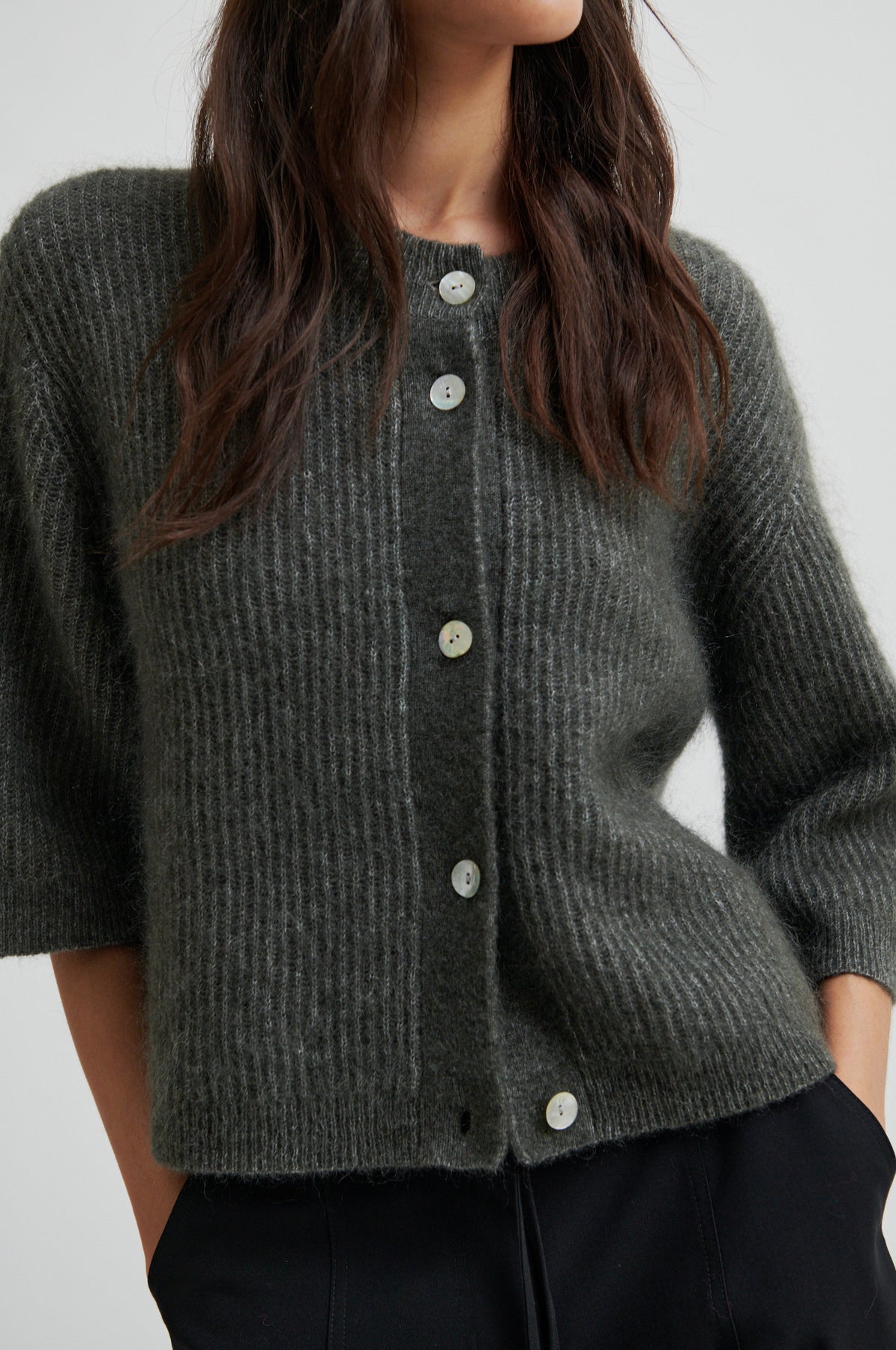 Andrea Knit Rib Kofta - Beluga