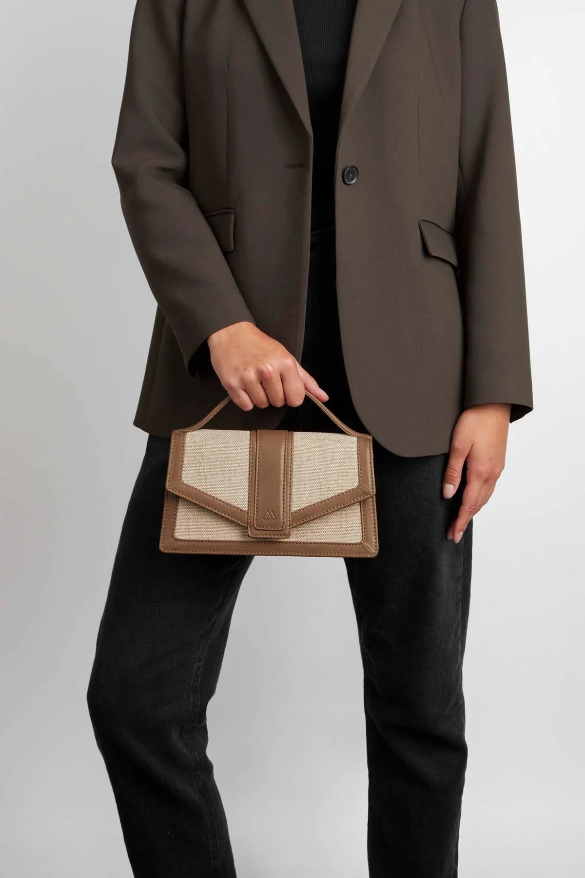 Zoe Crossbody Bag Canvas Mix - Caramel / Offwhite