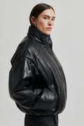 Harlow Leather Bomber Jacket - Black