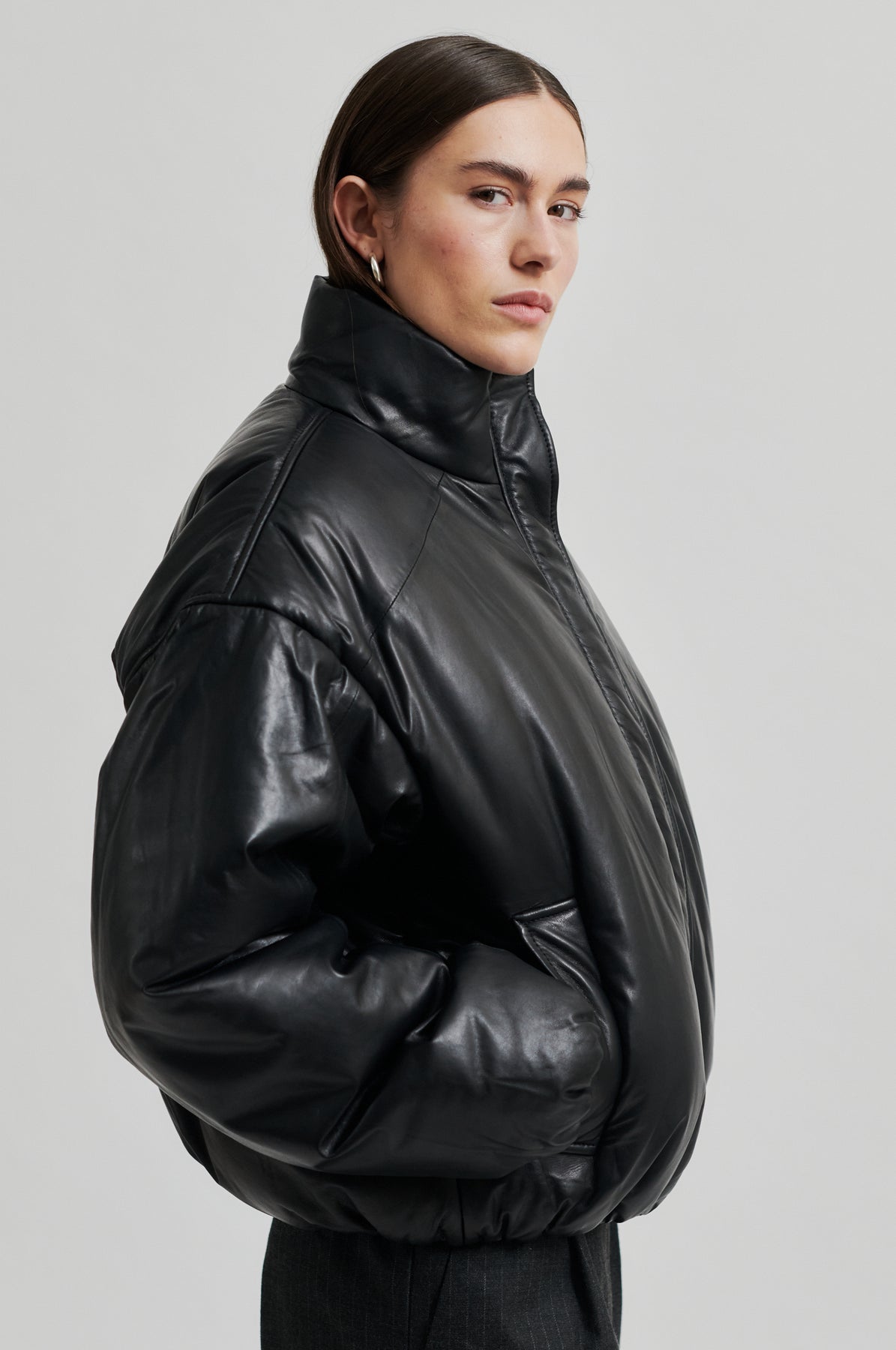 Harlow Leather Bomber Jacket - Black