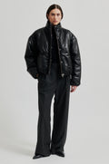 Harlow Leather Bomber Jacket - Black