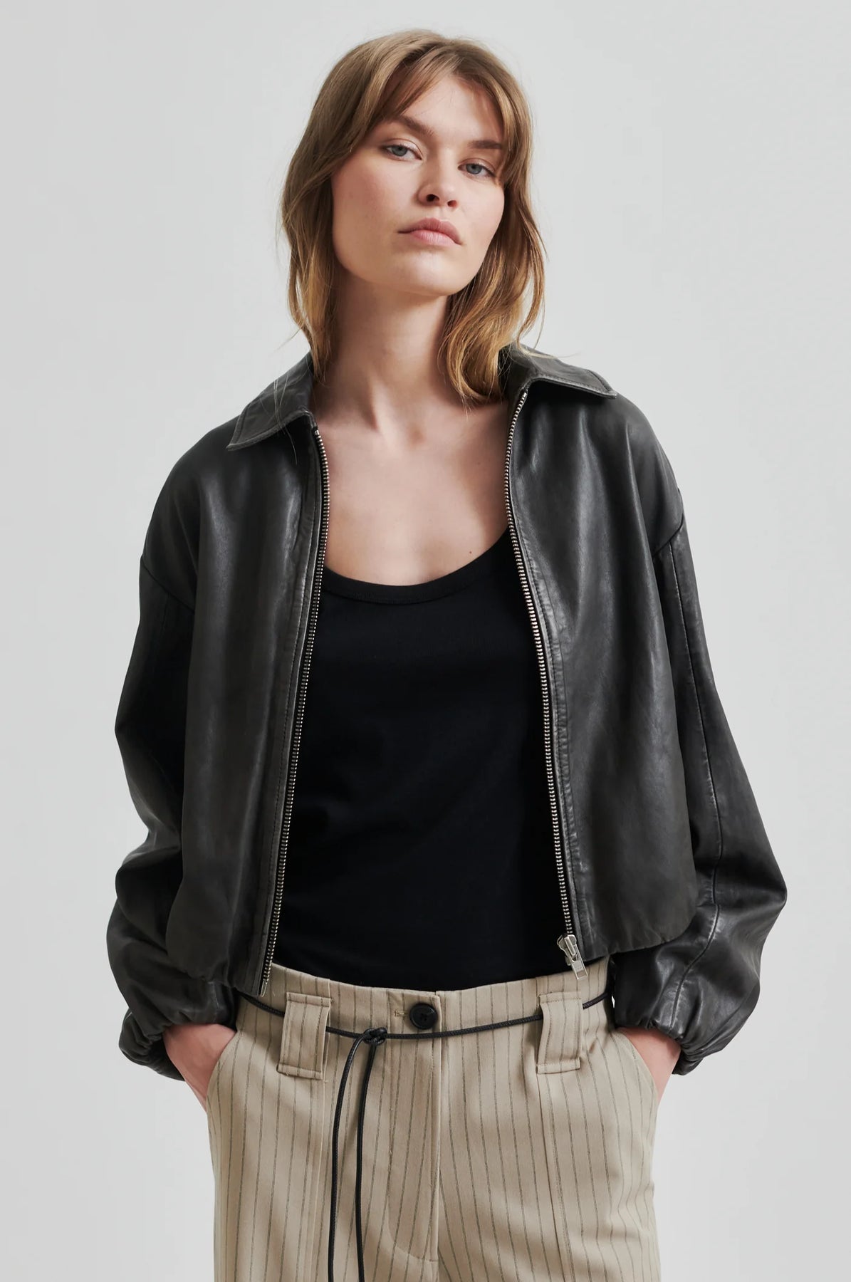 Lato Leather Bomber Jacket - Thunderstorm
