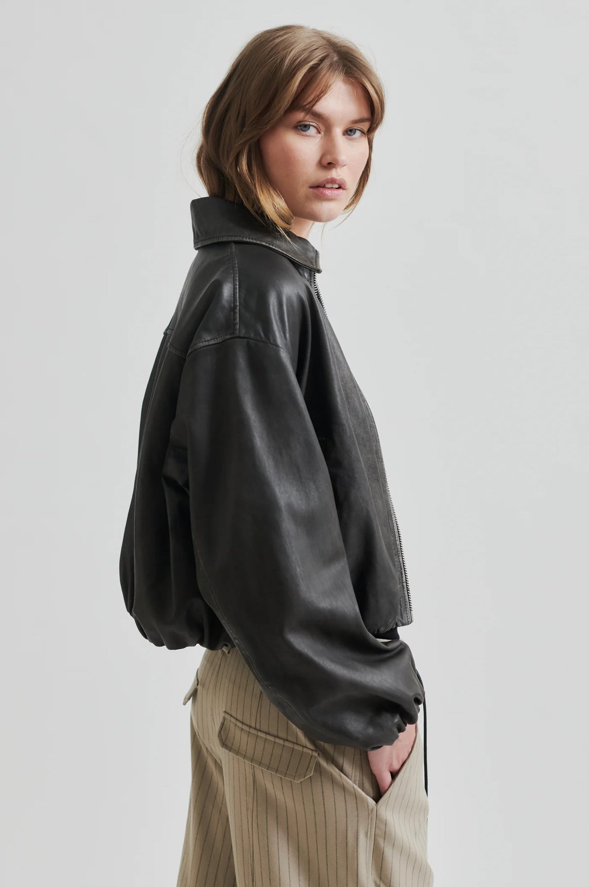 Lato Leather Bomber Jacket - Thunderstorm