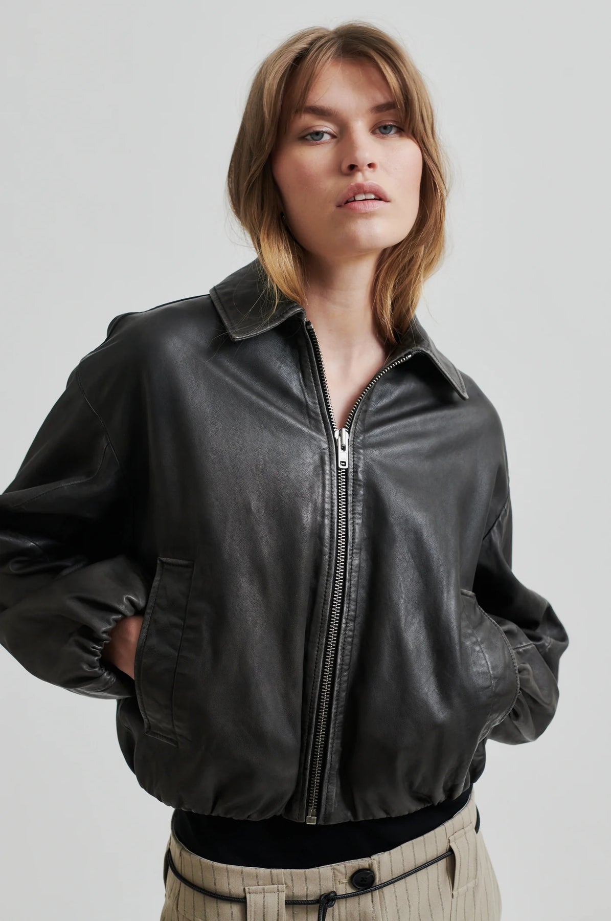 Lato Leather Bomber Jacket - Thunderstorm