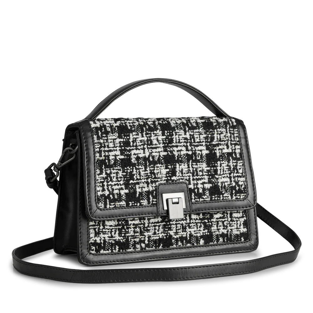 Tori Crossbody Bag Tweed Mix - Black W/Black+White