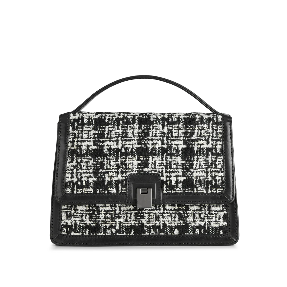 Tori Crossbody Bag Tweed Mix - Black W/Black+White