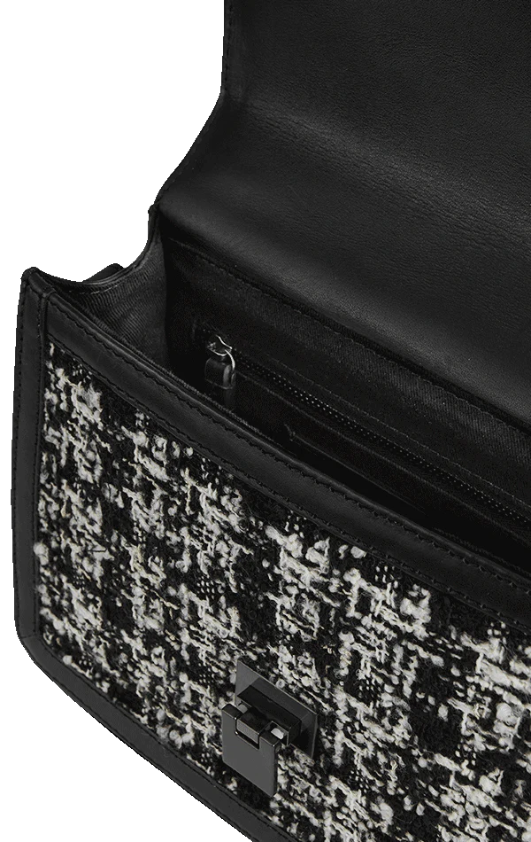 Tori Crossbody Bag Tweed Mix - Black W/Black+White