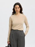 Thea Ls Knit Merino O-Neck - Oatmeal