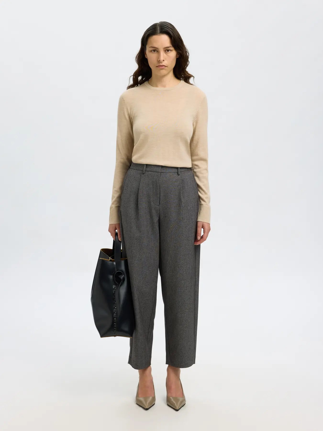 Thea Ls Knit Merino O-Neck - Oatmeal