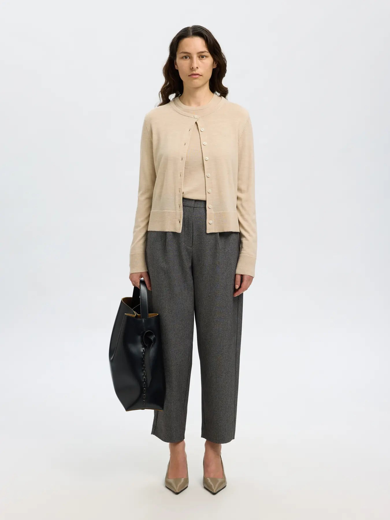 Thea Ls Knit Merino O-Neck - Oatmeal