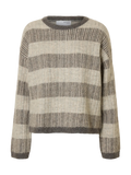 Alva Ls Knit Stripe O-Neck - Medium Grey Melange / Birch