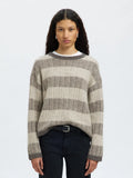 Alva Ls Knit Stripe O-Neck - Medium Grey Melange / Birch