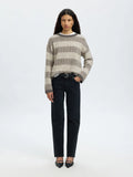 Alva Ls Knit Stripe O-Neck - Medium Grey Melange / Birch