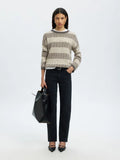 Alva Ls Knit Stripe O-Neck - Medium Grey Melange / Birch